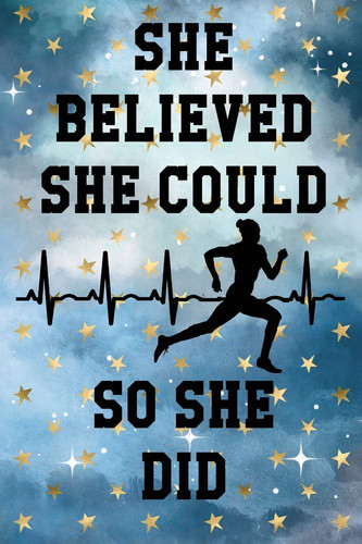 She Believed She Could So She Did: Women Runner Athlete Heartbeat Cloudy Night Dream Stars Starry Night Sky Background Pattern Notebook Journal (6x9)