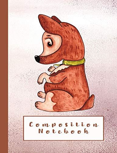 Composition notebook: Composition notebook for animal lovers - wide ruled 7.44 x 9.69" - Glittery pink background with sitting dog print
