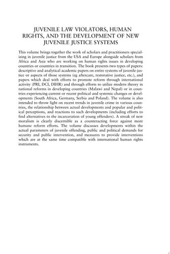 Juvenile Law Violators, Human Rights, and the Development of New Juvenile Justice Systems