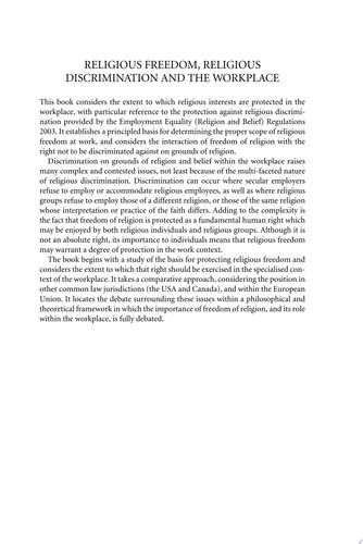 Religious Freedom, Religious Discrimination and the Workplace