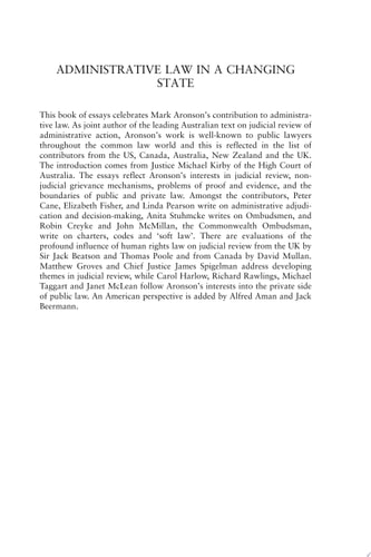 Administrative Law in a Changing State Essays in Honour of Mark Aronson