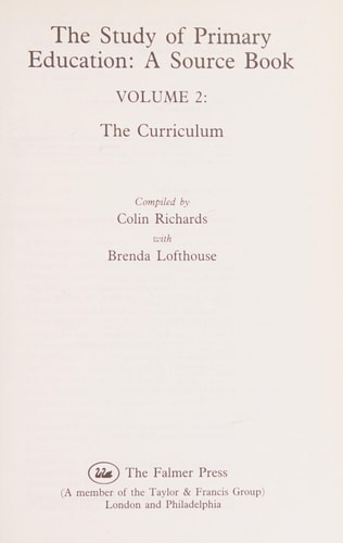 The Study of Primary Education A Source Book