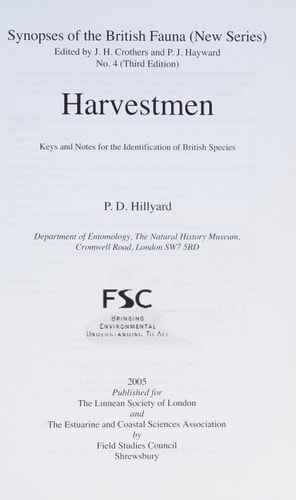 Harvestmen (Synopses of the British Fauna)