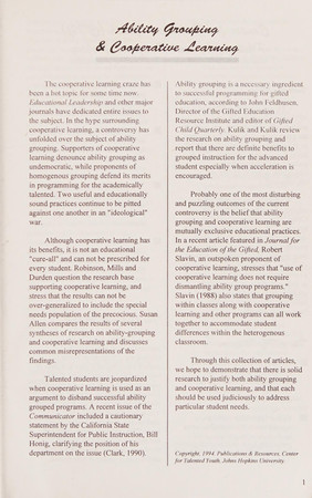 Ability Grouping and Cooperative Learning