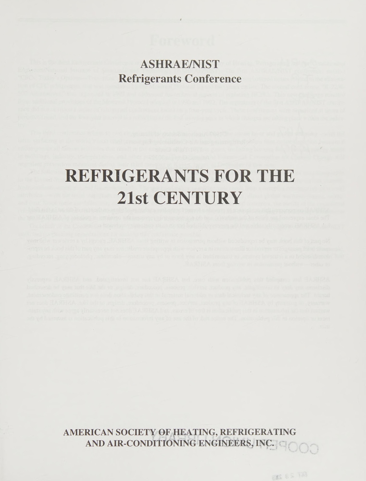 Refrigerants for the 21st Century