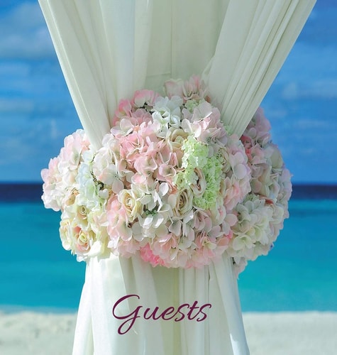 Wedding Guest Book (HARDCOVER), Ideal for Beach Ceremonies, Special Events & Functions, Commemorations, Anniversaries, Parties BLANK Pages - No Lines. 32 Pages/64 Sides. Floral Motif in Corner of Each Page.