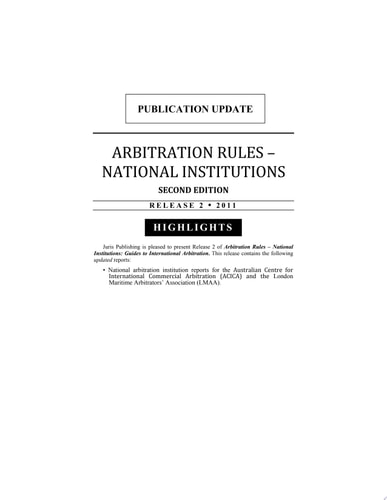 Arbitration Rules-National Institutions-2nd Edition