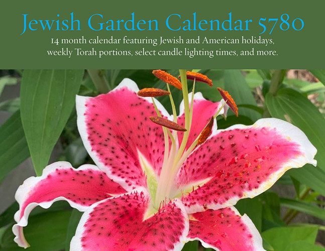Jewish Garden Calendar 5780 14 Month 2019-2020 Calendar Featuring Jewish and American Holidays, Weekly Torah Portions, Select Candle Lighting Time