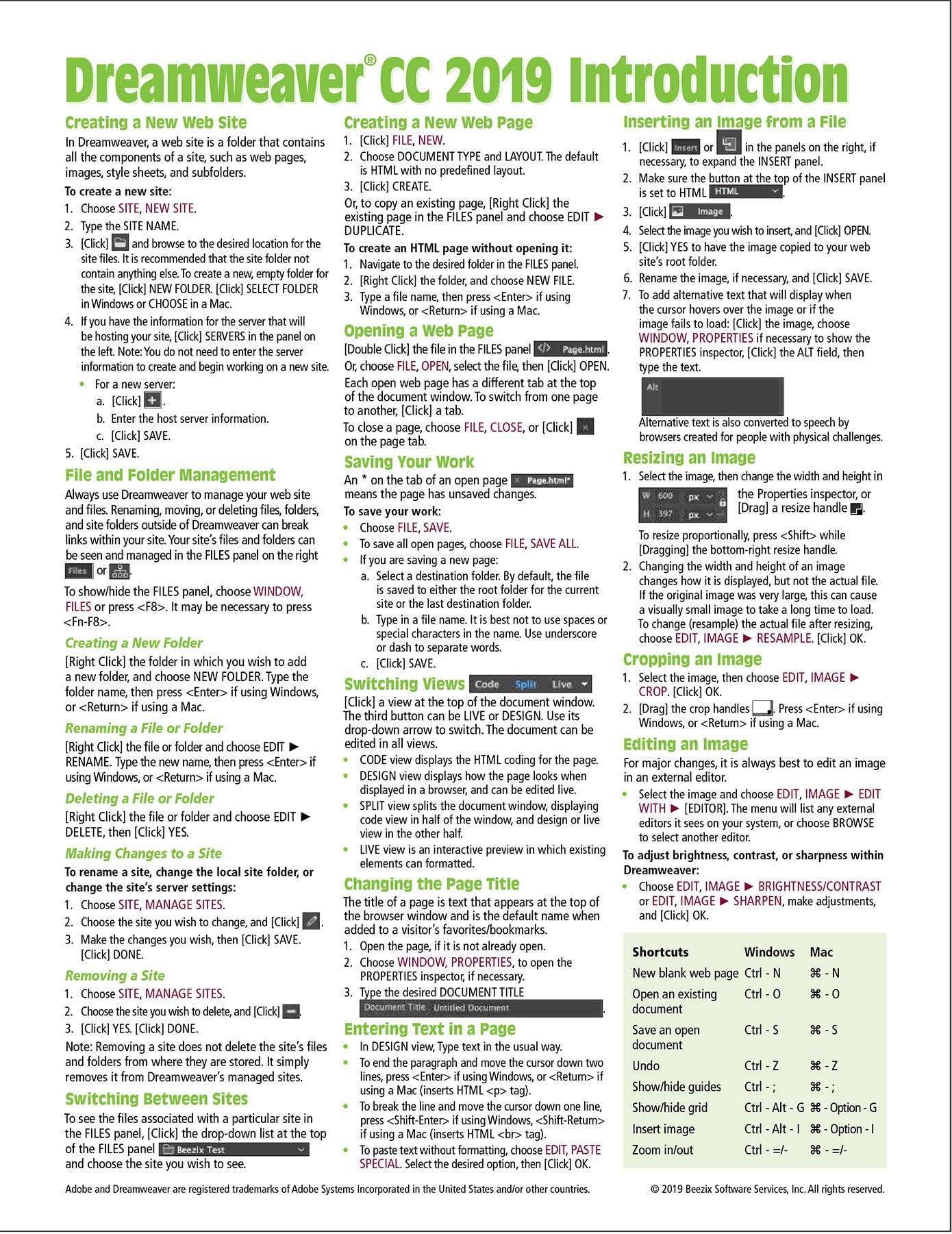 Adobe Dreamweaver CC 2017 Introduction Quick Reference Guide