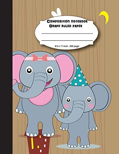 Composition Notebook Graph Ruled Paper 8.5 X 11 200 Page 4x4 Grid Per Inch, Elephant Family Party Large Composition Book Journal for School Student/teacher/office