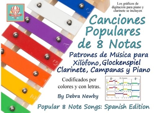 Canciones Populares de 8 Notas Patrones de Musica para Xilofono, Glockenspiel, Clarinete, Campanas y Piano: Popular 8 Note Songs Spanish Edition