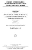 Oversight Concerns Regarding Treasury Department Conduct of the Troubled Assets [sic] Relief Program