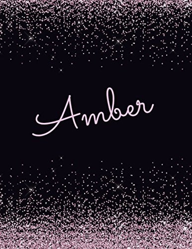 Amber Amber Lined Personalized Girls Lined Journal, Notebook, Blank Book. Large Attractive Journal: Pink and Black Glitter Texture Effects. Arty Stylish Girly Notebooks