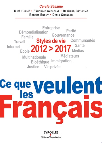 2012-2017, Ce que veulent les Français Styles de vie. Entreprise, démondialisation, parité, famille, gouvernance, travail, communautés, Internet, santé, école, médias, multinationale, médiateurs, immigration, bioéthique, justice, vie privée