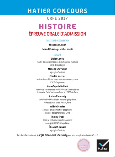 Hatier Concours CRPE 2017 - Epreuve orale d'admission - Histoire