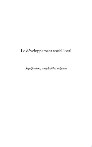 Le développement social local Significations, complexité et exigences