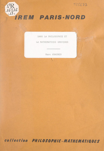 La pluralité et l'infini dans la philosophie et la mathématique grecques - Séminaire de philosophie et mathématiques, séance du 31 janvier 1979