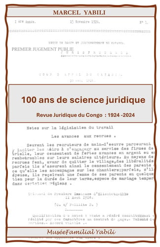 100 ans de science juridique: Revue Juridique du Congo 1924-2024 (French Edition)