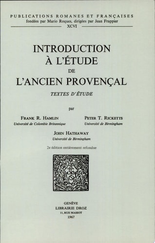 Introduction à l'étude de l'ancien provençal textes d'étude