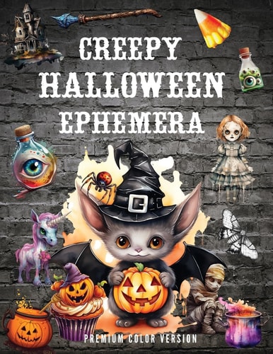 Cut and Collage Creepy Halloween Ephemera High Quality Images Of Bat and Pumpkin For Paper Crafts, Scrapbooking, Mixed Media, Junk Journals, Decorative Art, Artist Trading Cards, and More.