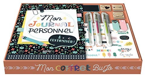 Mon journal personnel Réalise ton propre bullet carnet ! Avec 3 tampons, 1 encrier, des notes repositionnables, 3 stylos, des autocollants, du fil de coton pour personnaliser ta couverture