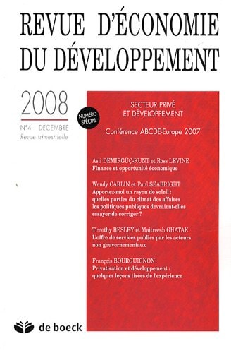 Revue d'économie du développement Secteur privé et développement
