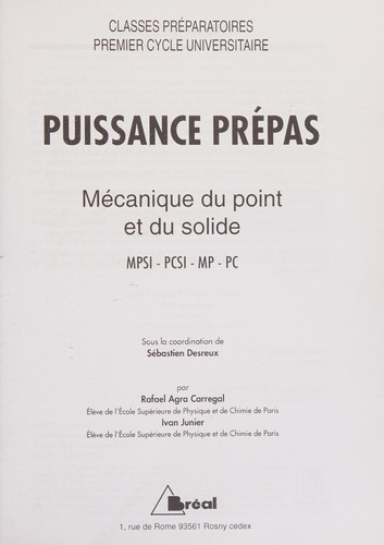 Mécanique du point et du solide MPSI, PCSI, MP, PC