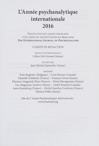 L'année psychanalytique internationale 2016