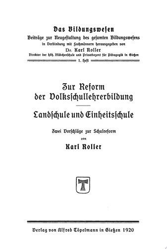 Zur Reform der Volksschullehrerbildung