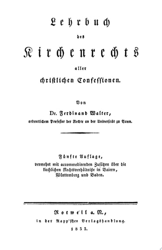 Lehrbuch der Kirchenrechts aller christlichen Confessionen