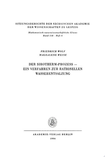 Der Sirotherm-Prozess – Ein Verfahren zur rationellen Wasserentsalzung