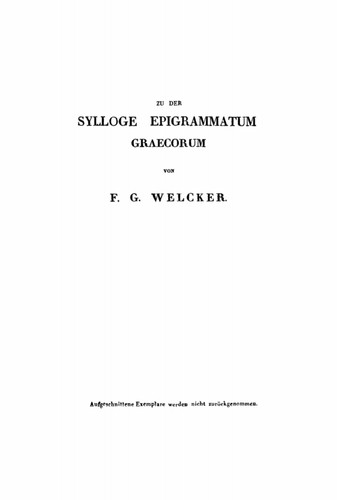 Zu der Sylloge Epigrammatum Graecorum