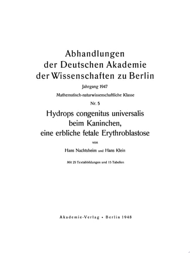 Hydrops congenitus universalis beim Kaninchen, eine erbliche fetale Erythroblastose