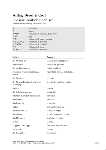 Alltag, Beruf & Co. 3 Deutsch als Fremdsprache / Glossar Deutsch-Spanisch
