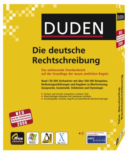 Duden, Die deutsche Rechtschreibung das umfassende Standardwerk auf der Grundlage der neuen amtlichen Regeln ; rund 130000 Stichwörter mit über 500000 Beispielen, Bedeutungserklärungen und Angaben zu Worttrennung, Aussprache, Grammatik, Stilebenen und Etymologie ; mit rund 10000 akustischen Aussprachehilfen