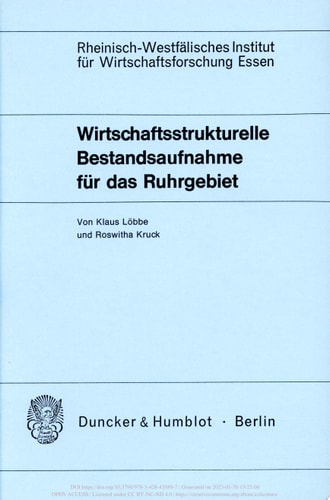 Wirtschaftsstrukturelle Bestandsaufnahme für das Ruhrgebiet