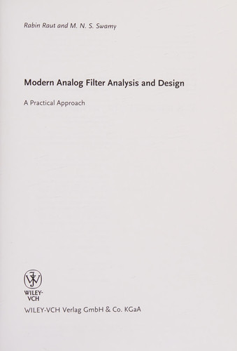 Modern Analog Filter Analysis and Design A Practical Approach