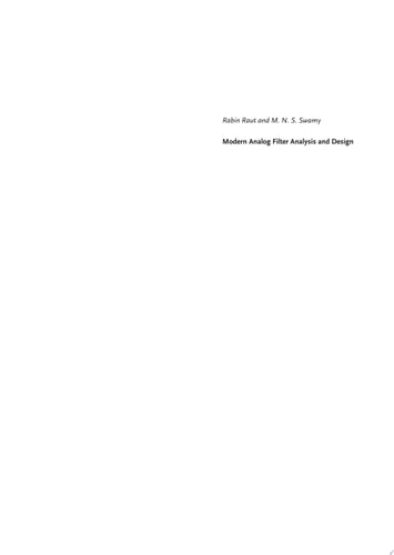 Modern Analog Filter Analysis and Design A Practical Approach