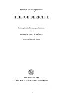 Heilige Berichte: Einleitung, deutsche Übersetzung und Kommentar