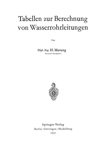 Tabellen zur Berechnung von Wasserrohrleitungen (German Edition)