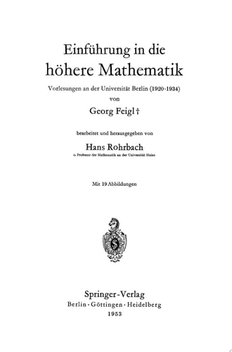 Einführung in die höhere Mathematik Vorlesungen an der Universität Berlin (1920–1934)