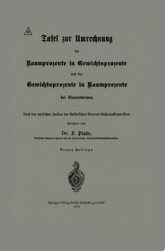 Tafel zur Umrechnung der Raumprozente in Gewichtsprozente und der Gewichtsprozente in Raumprozente bei Branntweinen