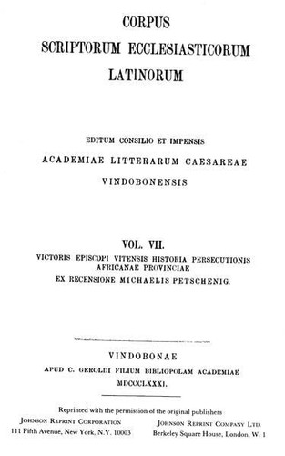 Victor Vitensis Historia Persecutione Africanae Provinciae P