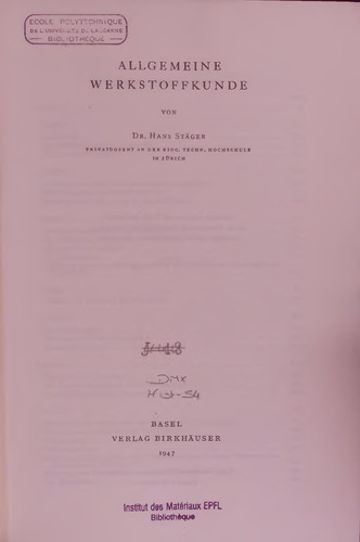 Allgemeine Werkstoffkunde (German Edition)