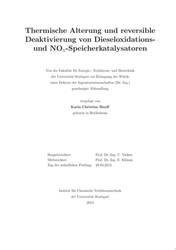 Thermische Alterung und reversible Deaktivierung von Dieseloxidations und NOx-Speicherkatalysatoren