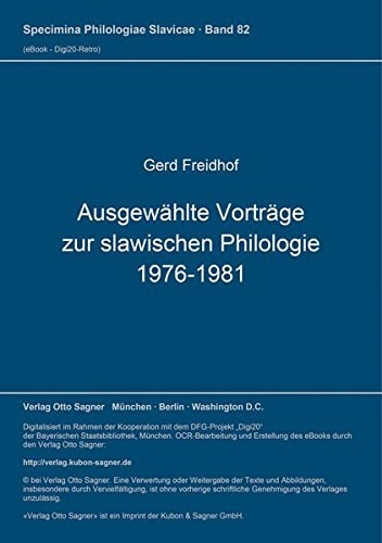 Ausgewählte Vorträge zur slawischen Philologie 1976-1981 (Specimina philologiae Slavicae) (German Edition)