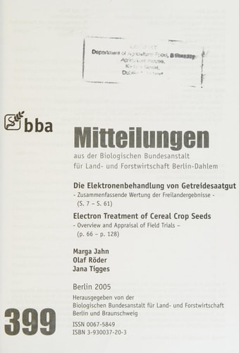 Die Elektronenbehandlung von Getreidesaatgut zusammenfassende Wertung der Freilandergebnisse