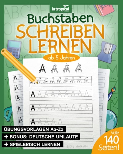 Buchstaben schreiben lernen ab 5 Jahren Mein ABC - Übungsheft für Kinder mit tollen Druckschriftvorlagen zum Üben und Lernen für Mädchen und Jungen im Kindergarten, in der Vorschule und Grundschule.