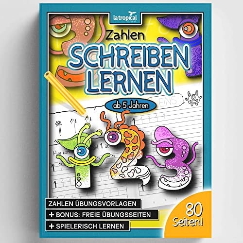 Zahlen schreiben lernen ab 5 Jahren Die Zahlen-Ungeheuer von 1-10! Das Vorschule-Übungsheft für Bewegungsabläufe mit viel Lern- und Malspaß und tollen Schreib-Aufgaben zum Ausmalen und Nachspuren.