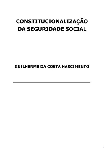 Constitucionalização Da Seguridade Social
